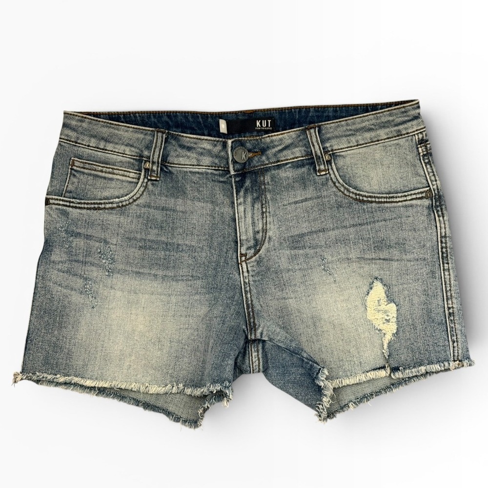 Kut from the Kloth Gidget Fray 3" Shorts Size 10 Mid Rise Distressed Denim Beach